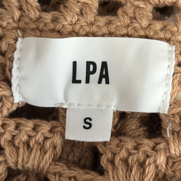 LPA Lanita Open Crochet Cotton Mini Dress/Cover Up in Tan & Ivory - Size Small - Picture 5 of 7